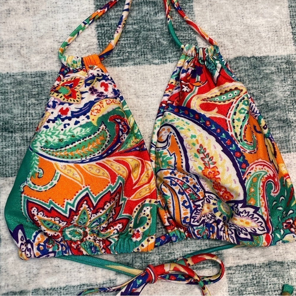 Ralph Lauren Bright Paisley Double String Bikini Triangle Top Medium